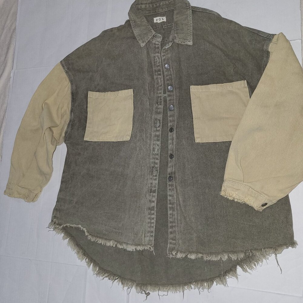 POL Oversized Cotton Patchwork Button Down Shacke… - image 5